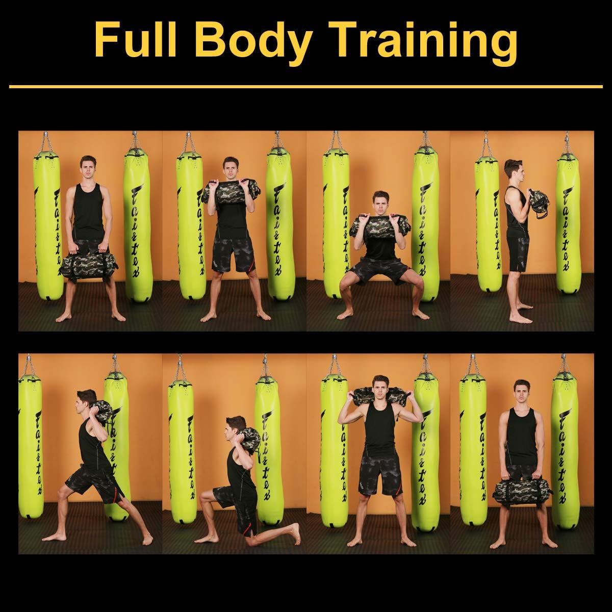 Workout Sandbag for Fitness 10 to 60 Lbs, Adjustable Military Sandbags, Training Weight Bags, Full Body Exercise Equipment with Filler Bag (Camouflage)